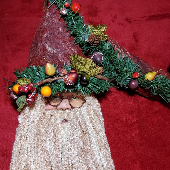 Rustic Folk Art Santa Claus Face Extra Long Beard Hanging Christmas Decor 23" - Picture 2 of 7